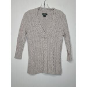 Eddie Bauer cream cable v-neck sweater - medium